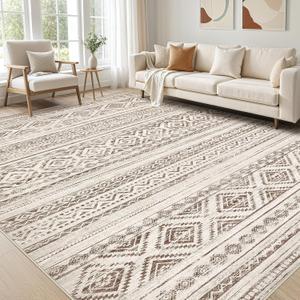Сotiled 5x7 Area Rug Living Room: Washable Boho Rugs with Non Slip Backing Large Soft Indoor Stain Resistant Carpet for Bedroom Farmhouse Dining Room Lightweight Home Decor Dark Brown