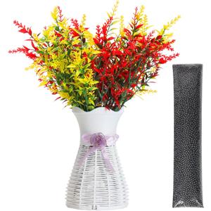 3-in-1 Artificial Lavenders Vase Set Fake Lavenders (2 Red&2 Yellow) with 14oz Nano Mineral Crystal Beads Hollow Vase for Smells Absorbing, Odor Control for Home Office Porch