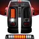 LED Tail Light + 3rd Brake Light Kit for Dodge Ram 1500 1994-2001, for Dodge Ram 2500 3500 1994-2002, Rear Brake Cargo Lamp Taillight Assembly, Black Housing Clear Lens