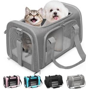 Soft-Sided Cat Carrier Expandable Pet Carrier Airline Approved Mesh Travel Carrier Up to 22lbs for Cats Small Dogs Collapsible Escape-Proof with Shoulder Strap (20x13x13 Gray)