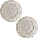 i-lan 13Inch 2 Pack Mother Of Pearl Decorative Plates for Display, Sea Shell Inlay Wood Charger Plates for Dining, Party, Modern and Rustic Decoration Placemats for Dinner Plates,Champagne Gold