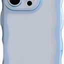 Cute Case for iPhone 16 Pro Max 6.9 Inch, Wave Frame Shape Soft Silicone Shockproof Protective Slim Phone Cover for Women Girls, Clear/Blue