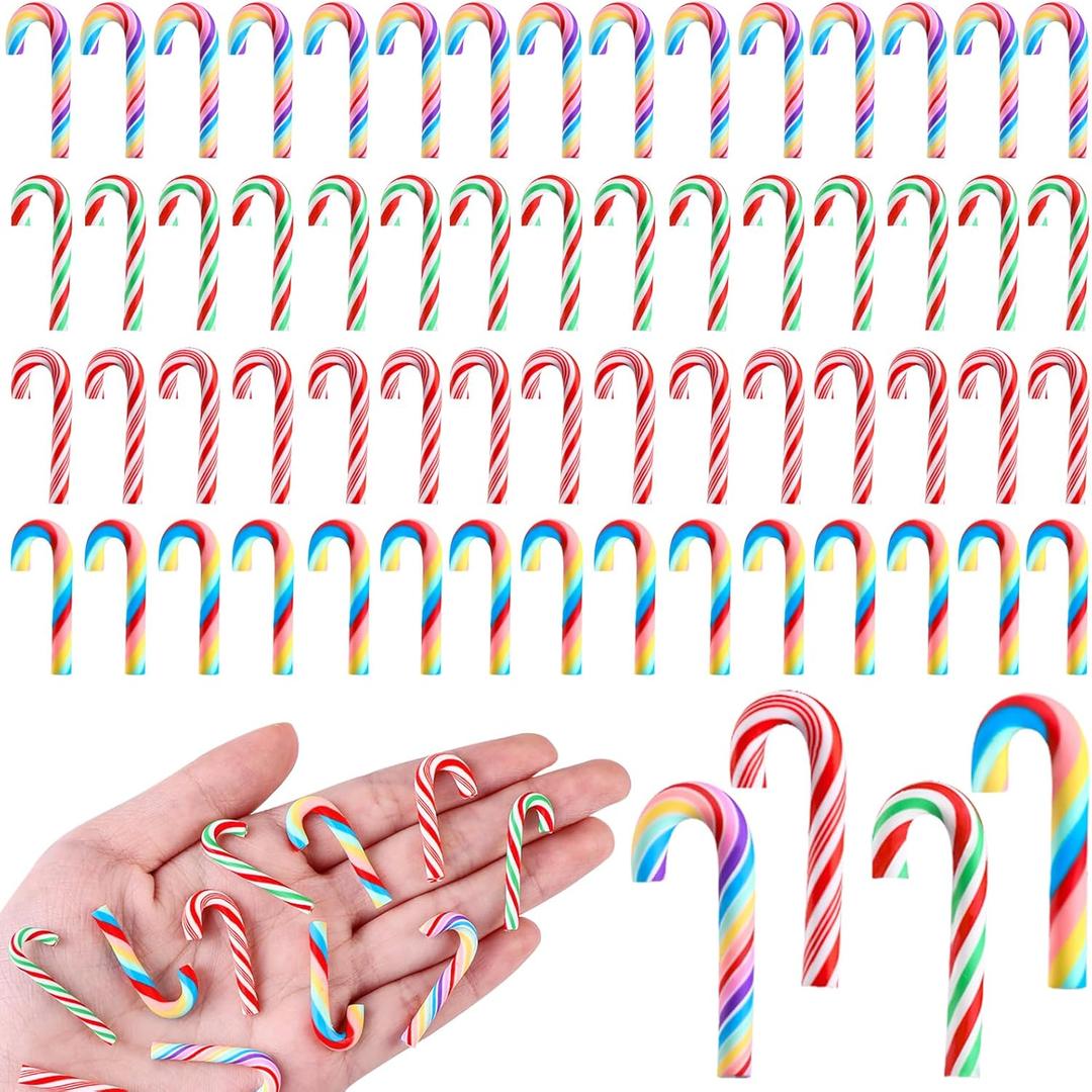 80Pcs Christmas Mini Candy Canes Faux Clay Candy Canes for Crafts Rainbow Candy Cane Miniatures Xmas Candy Stick Ornaments for Vase Filler Tree Hanging Christmas Party Decorations