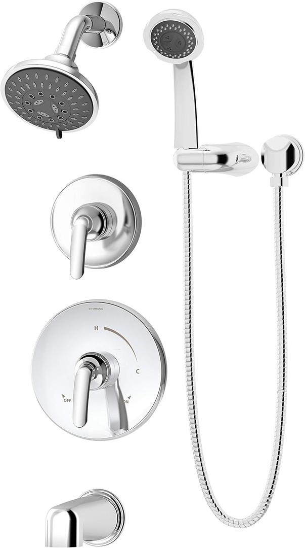 Symmons 5506-1.5-TRM Elm 2-Handle Tub and 5-Spray Shower Trim with 3-Spray Hand Shower in Polished Chrome (Valves Not Included)