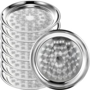 8 Pack Stainless Steel Round Serving Tray with Swirl Pattern Bulk Large Round Tray Silver Metal Display Serving Platter for Coffee Party Club Home (12 Inch)