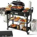 Grill Cart for Blackstone Griddle, Foldable Outdoor Grill Table with Wheels for Ninja, Pizza Oven Stand Grill Stand Fit 17 or 22 Inch Tabletop Griddle, Portable BBQ Prep Station with Tool Hooks