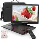 17.3" Portable DVD Player with Bluetooth Hadphones and Carrying Bag,15.4" Wide-Viewing-Angle HD Screen,6-Hours Rechargeable Battery,Car DVD Player for Kids,Support Bluetooth/HDMI in/AV/CD/VCD/DVD/USB