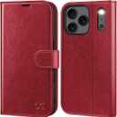 OCASE Compatible with iPhone 17 Pro Wallet Case, PU Leather Flip Folio Case with Card Holders RFID Blocking Kickstand [Shockproof TPU Inner Shell] Phone Cover 6.3 Inch 2025, Red