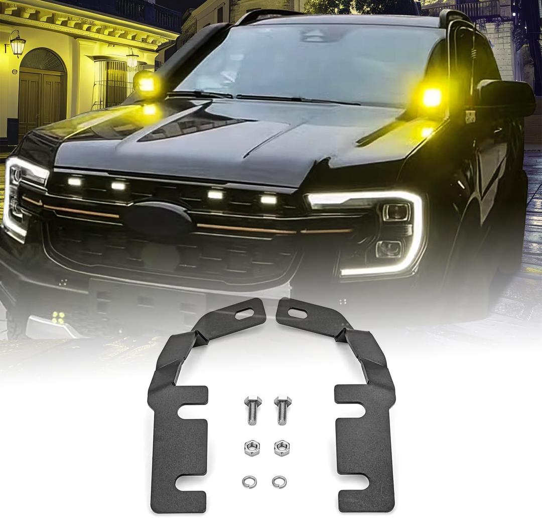 Ditch Light Brackets Hood Hinges Mount Bracket Kit LED Pod Light Work Light Compatible with Ford Ranger 2018 2019 2020 2021 2022
