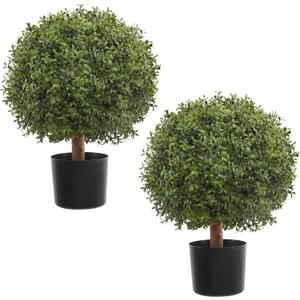 JUSTOYOU 24.5''T Artificial Boxwood Ball Topiary Tree, Set of 2 Bushes Potted Plants for Porch Outdoor or Indoor, Home Decor UV Resistant