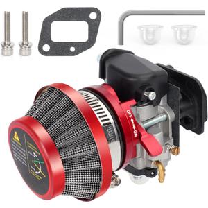 15mm Carburetor Upgrade Kit Air Filter Set Compatible with 2 Stroke 43cc 47cc 49cc Standup Gas Scooter ATV Quad Pocket Bike XG-550 BladeZ Moby X Red