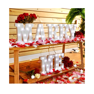 Roowest Marry Me Letters Light Proposal Decorations Set Includes 7 LED 6.3" x 5.5" Romantic Marry Me Sign and 1000 Rose Petals for Proposal Engagement Wedding Decor(White Light, Multicolor