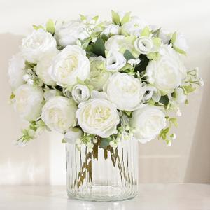 MARTINE MALL 2 Packs Peonies Artificial Flowers, White Artificial Peonies, Silk Peonies Flowers Fake Peonies Artificial Flowers Peonies Bouquet for Centerpiece Table Wedding Party Home Decor