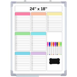 Lincia Magnetic to Do List Whiteboard for Wall 24" x 18" Large Weekly Dry Erase Board, Hanging Double-Side White Board Calendar for Planning Drawing Memo Home Kitchen Office(Pleochroic)