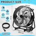 20" High Velocity Industrial Drum Fan 7 Metal Blades Heavy Duty Metal Industrial Floor Fan 3 Speed with Handle and Roller, 360 Rotation for Warehouse Basement Factory Barn Garage(Black)