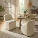 KISLOT Upholstered Dining Chairs with Casters, Washable Cover Modern Dining Room Chairs with Thick Cushion & Sturdy Metal Frame for Kitchen, Living Room, Dressing Room, Sand Fabric, Set of 2