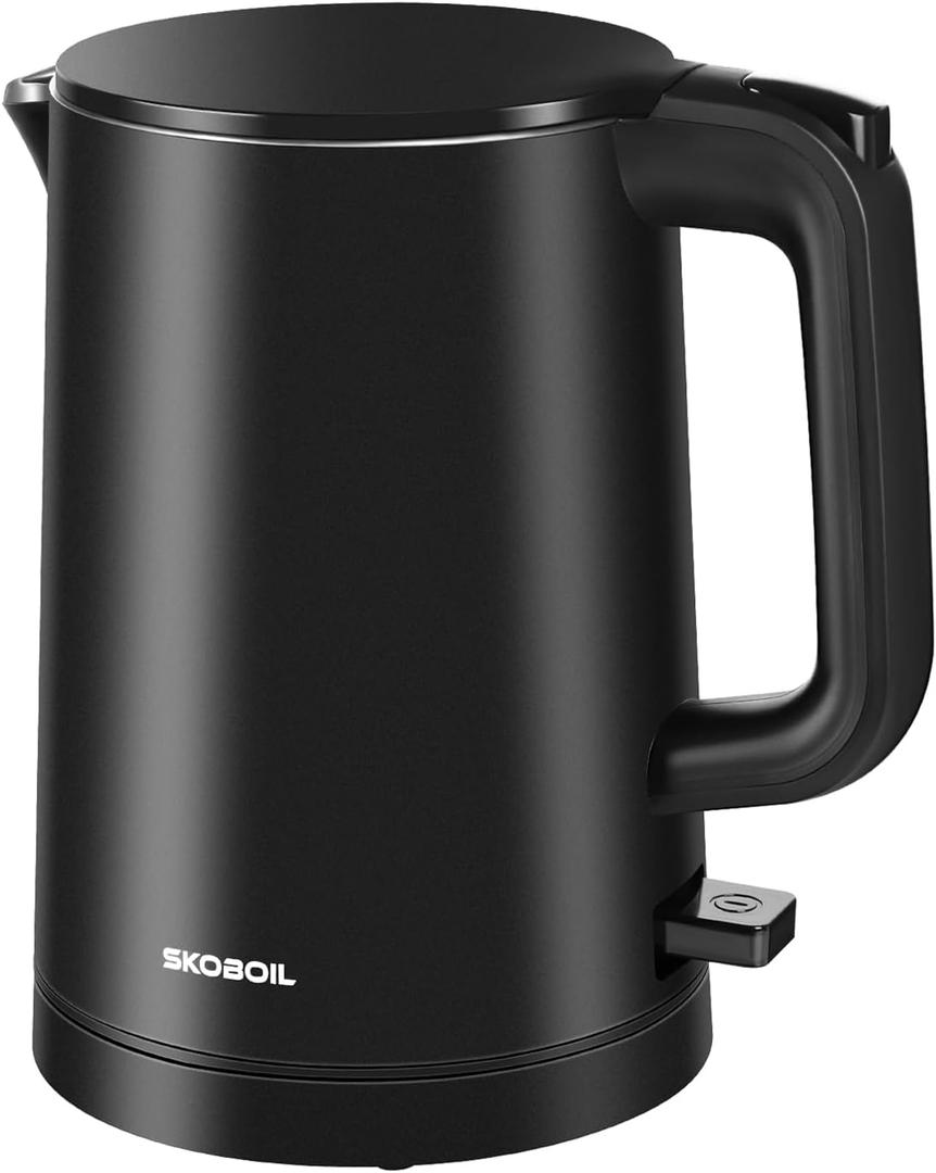 Electric Kettle Small for Tea & Coffee, 0.8L (27OZ) Double Wall Stainless Steel Hot Water Boiler, Fast Boiling Water Heater & Teapot with Auto Shut-Off, Boil-Dry Protection - Black