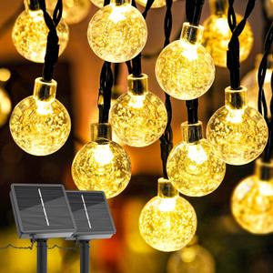 2 Pack Solar Lights Outdoor Waterproof, Total 72ft 120 LEDs Crystal Globes with 8 Modes, Solar Light Strings for Outside, Patio Porch Garden Yard Summerween Party Decor (Warm White)