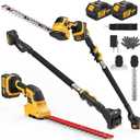 Pole Hedge Trimmer Cordless - Electric Hedge Trimmer & Grass Shear with 2x3000mAh Batteries,180 Adjustable Angle, 16 Ft Reach, Hedge Trimmers Cordless with Battery