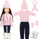 Bencailor 6 Pcs Winter 18 Inch Doll Clothes and Accessories Winter Outfits Set Sweaters Trousers Hats Shoes for 18 Inch Doll Gifts(Pink,Lovely)