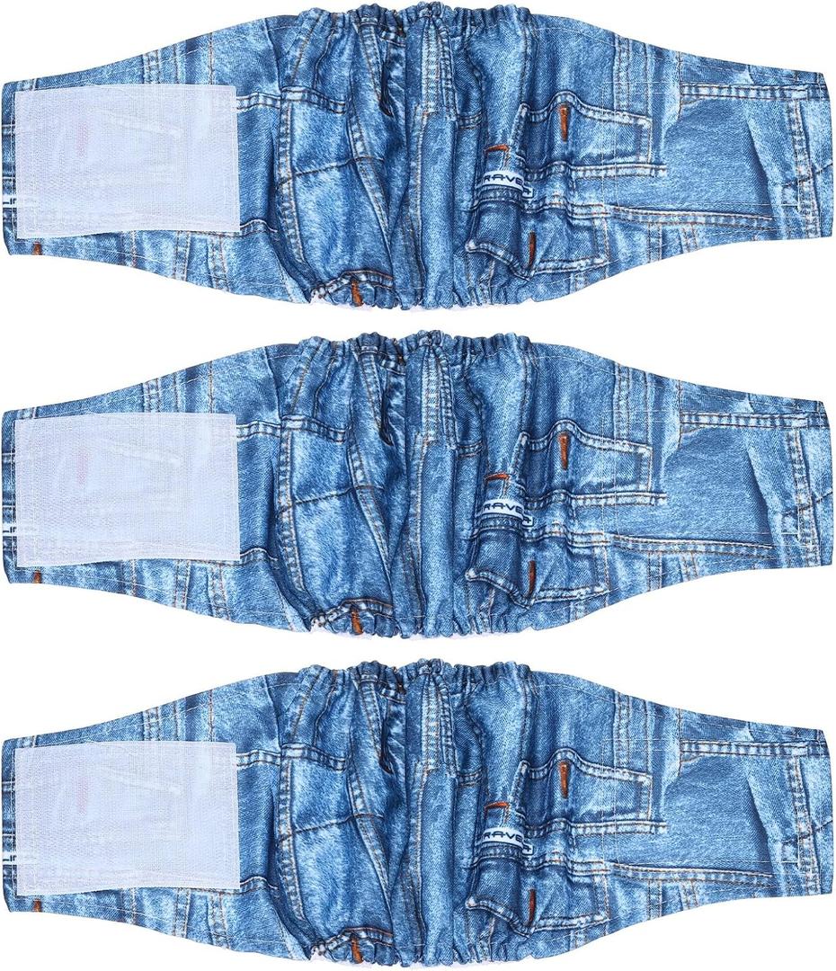 Belly Bands for Male Dogs, Reusable Washable Dog Diapers High Absorbing Wrap Diapers, (3Pcs, L, Denim Color), Intended for Male Small Doggie/Puppies Training
