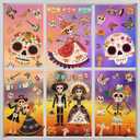 5 x Dia de Los Muertos Decorations, Day of The Dead Window Clings, Halloween Window Stickers, Mexican Fiesta Party Decor, Sugar Skull Skeleton Musical Decals, 9 Sheets
