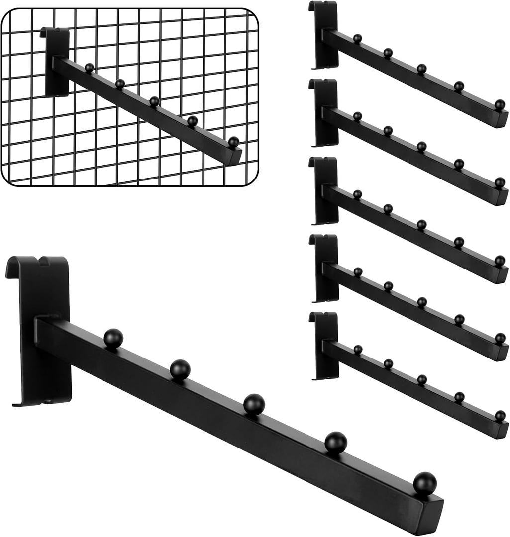 6 Pack Gridwall Waterfall Hooks 5 Ball, 12 Inch Gridwall Clothes Hanger Gridwall Waterfall Faceouts for Wire Grid and Grid Wall, Grid Wall Accessories for Garment Retail, Home and Garage (Black)