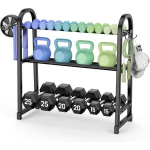 3 Tier Dumbble Rack - 360LB Capacity Adjustable Dumbbell Storage Rack Space-Saving Home Gym Weight Rack For Dumbbells And Kettlebells With Hooks (Dumbbell Rack Stand Only)