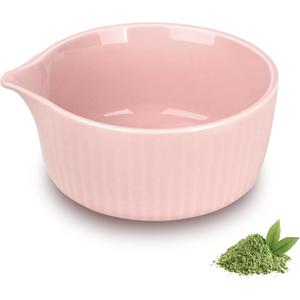 Traditional Matcha Bowl with Spout, Ceramic Matcha Tea Bowl (Chawan), Matcha Mixing Bowl for Whisking Matcha, Pink