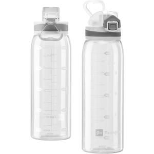 30oz Sport Water Bottle with Time Markers, Large Durable Gym Plastic Bottle Tritan BPA Free for Fitness, School, Outdoor Enthusiasts, Leakproof Clear (Pack of 1)