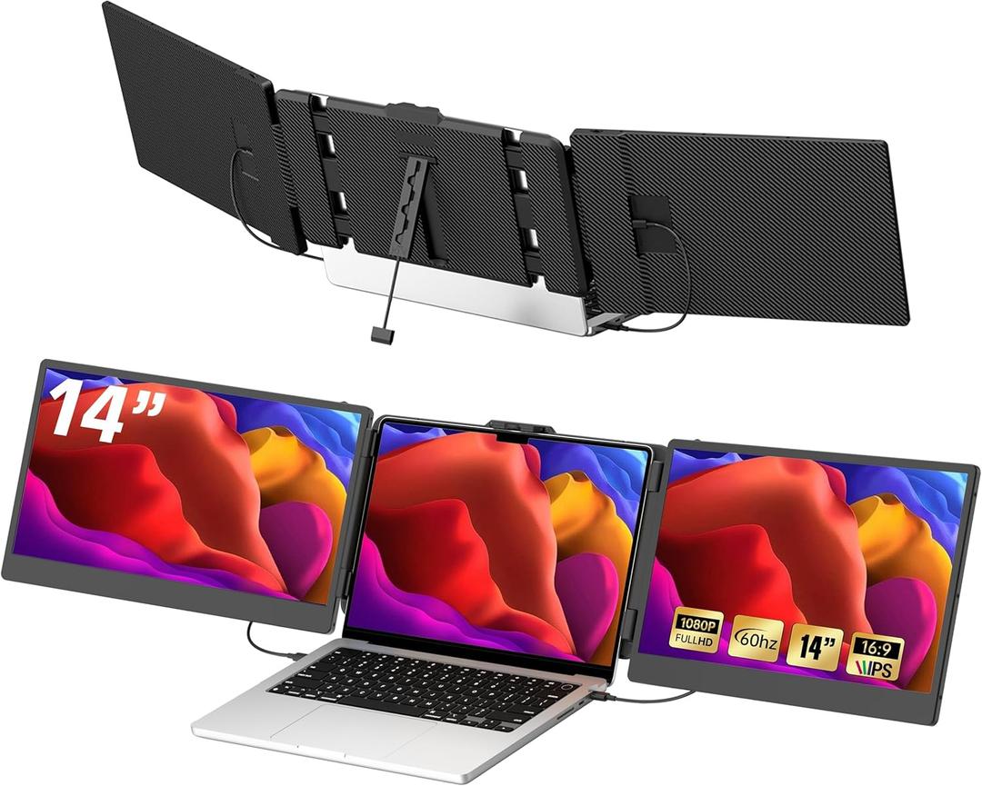 TXV Laptop Screen Extender 14" Portable Monitor for Laptop, Full HD 1080P IPS Display, USB-C & HDMI, Dual Speakers, 72% Color Gamut, for Work, Travel, Gaming