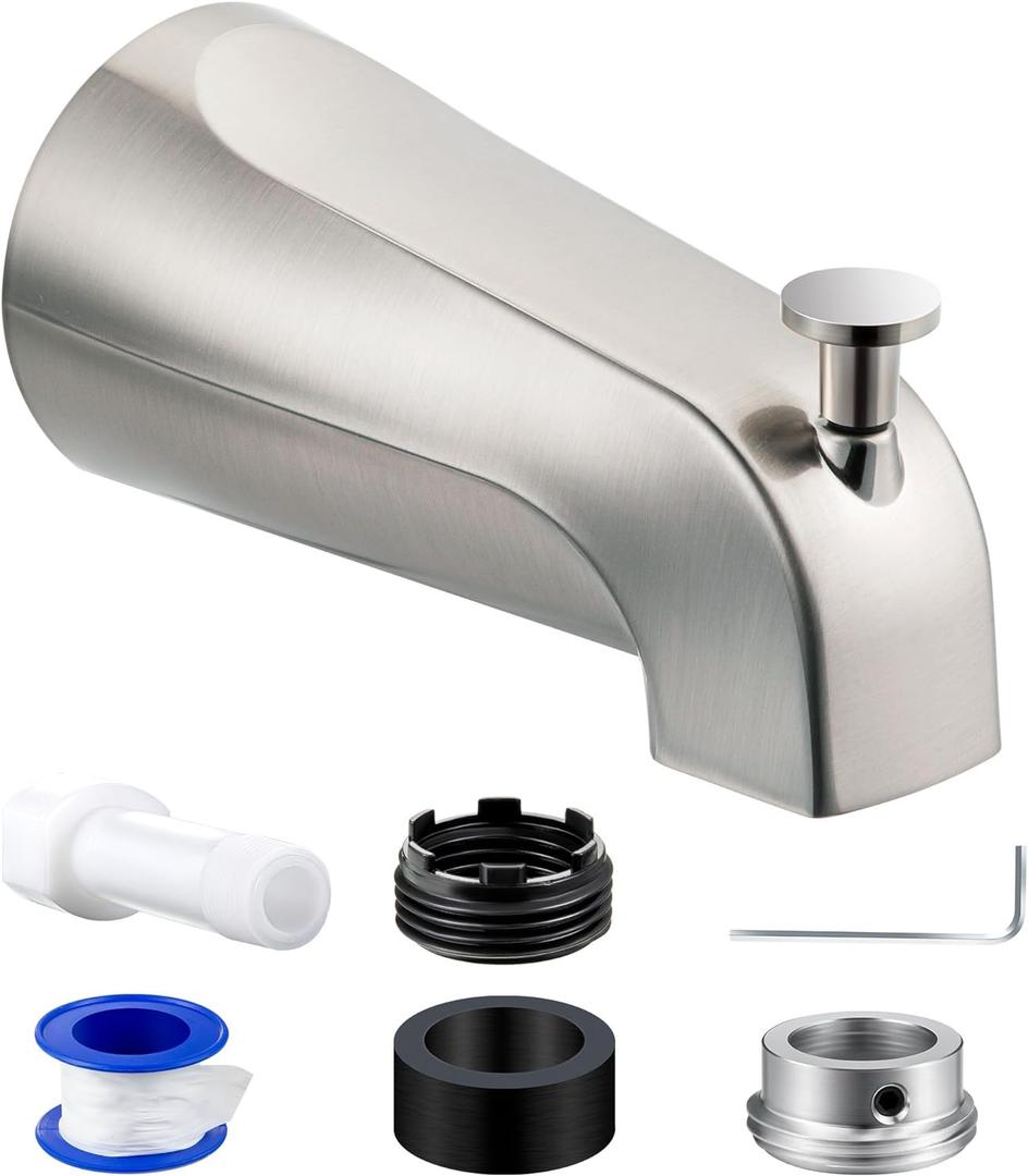 Dreyoo Tub Spout with Diverter, Tub Spout (Universal Fits 1/2" Copper Pipe, 1/2" IPS and 3/4" IPS), Bathroom Bathtub Faucet with Adapters and Hex Wrench(Brushed Nickel,Simple)