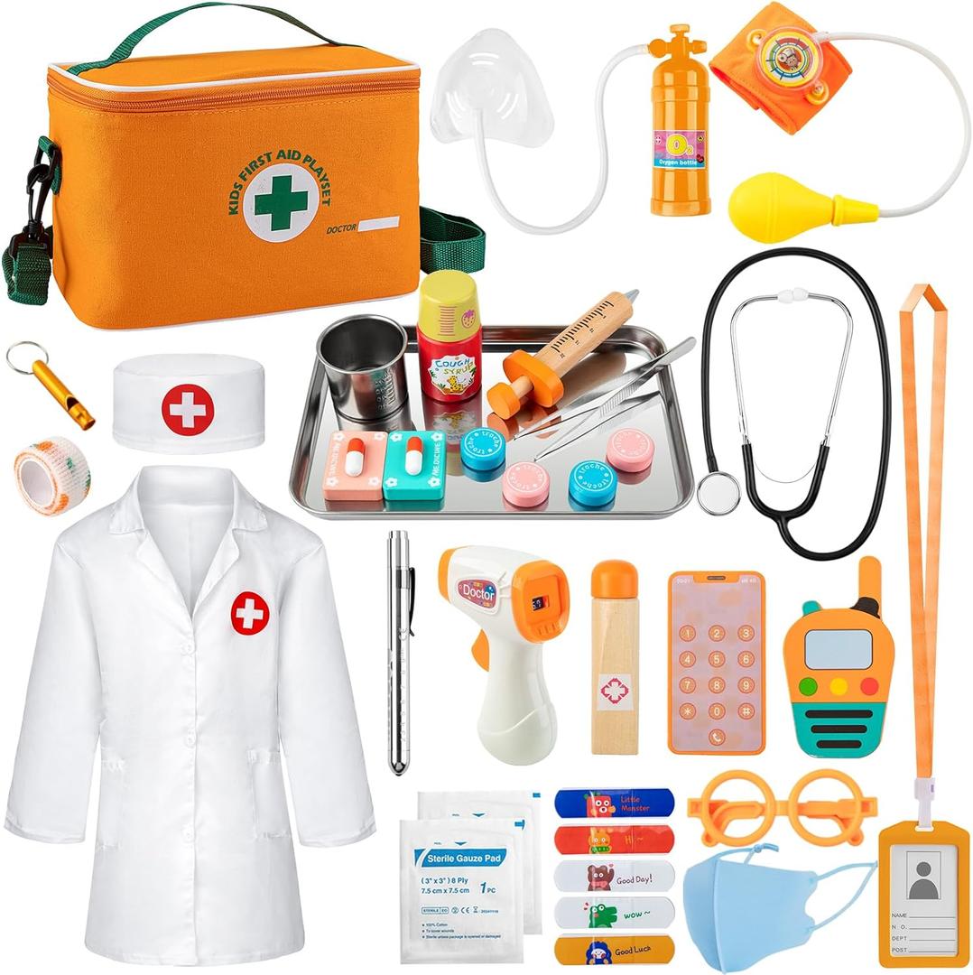 EFO SHM Doctor Kit for Kids, 34 Pcs Kids Doctor Playset kit for Toddlers 3-5 with Medical Storage Bag & Real Stethoscope, for Boys and Girls Fun Role Playing Game, Doctor Play for Kids Toddlers