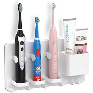 simpletome Adhesive Electric Toothbrush Holder Wall Mounted Razor Hanger Bathroom Organizer Box ABS (White)