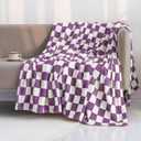 LOMAO Throw Blankets Flannel Blanket with Checkerboard Grid Pattern Soft Throw Blanket for Couch, Bed, Sofa Luxurious Warm and Cozy for All Seasons (Purple, 60"x80")