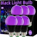 Wivety Black Light Bulb, A19 E26 Base, 9W LED Black Light Bulbs for Outdoor Porch, Indoor Party Decoration, Holiday Lighting, Halloween Light Bulbs, Christmas Decoration(6 Packs)