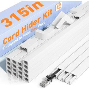 Delamu Cord Hider, 315in Cord Covers for Wires on Wall, One-Cord Cable Hider, Wire Hiders Wire Covers for TV Cords on Wall, Easy Mount Cable Cover Management Kit, 20 x L15.7 W0.59 H0.4in, White