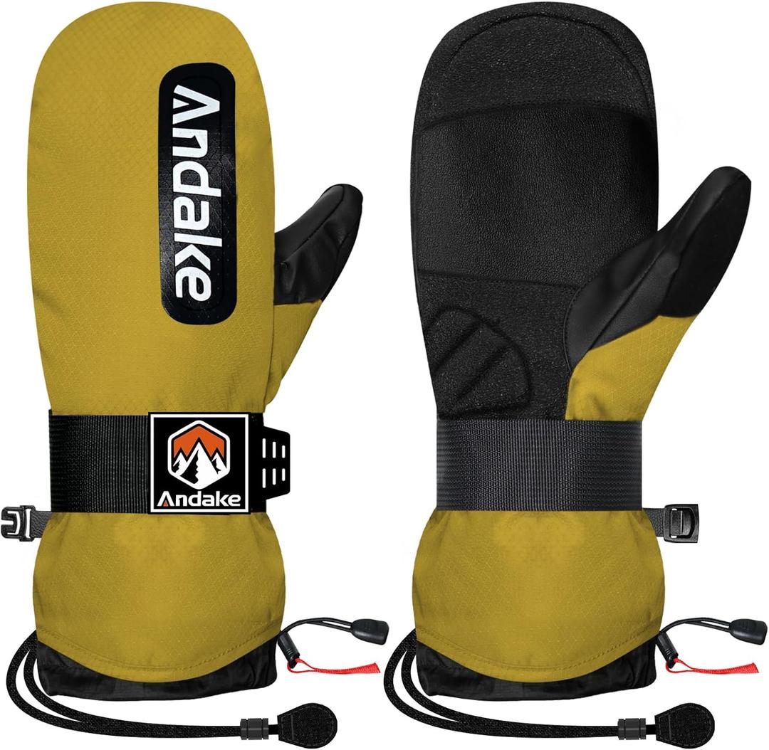 Andake Winter Ski Mittens for Men Women&Teenager,Waterproof & Insulated Snow Gloves, Warm Cold Weather Mittens,Professional Snowboard Mittens for Skiing, Snowboarding,Winter Sports (Small, Yellow)