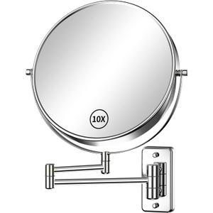Gospire 9" Large Size Wall Mount Magnifying Mirror with 1X/10X Double-Sided, 360 Swivel Chrome Polished Extendable Cosmetic Vanity Round Shaving Bathroom Magnification Mirror for Men and Women (9"L x 9"W, Silvery)