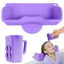 Portable Hair Washing Station for Kids, Toddlers, Children, Teens, Silicone Hair Washing Basin for Sink or Bathtub, Tear-Free Shampoo Bowl with Rinser Cup, Neck Support for Kids, Purple