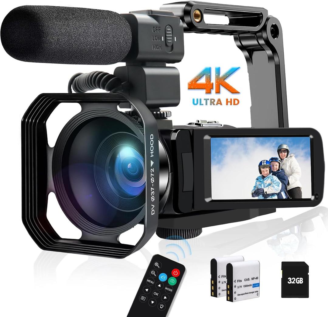 4K Video Camera Camcorder 48MP 30FPS IR Night Vision WiFi Camera Recorder, 18X Digital Zoom 3" Touch Screen Vlogging Camera for YouTube with Microphone, SD Card, Lens Hood, Stabilizer, Remote Control