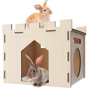 HIIMALEX Large Sturdy Bunny House with Spacious Balcony Hidey Detachable Playhouse for Rabbit Hideout Castle Tower Toys for Indoor Bunnies Guinea Pig Hamster Chinchilla Gerbil