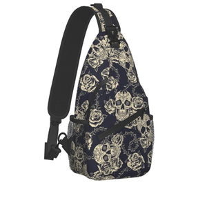 bassyil Skull Rose Sling Bag Crossbody Travel Hiking Chest Backpack Shoulder Daypack for Women Men