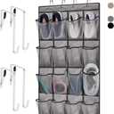 HOME GENIE Over the Door Hanging Shoe Organizer, 24 Breathable Mesh Pockets, Closet Rack Storage Holder, Stay in Place Hooks Hang on Closets, Hanger Holds Up to 40 lbs for Shoes, Accessories, Gray (Pack of 1)