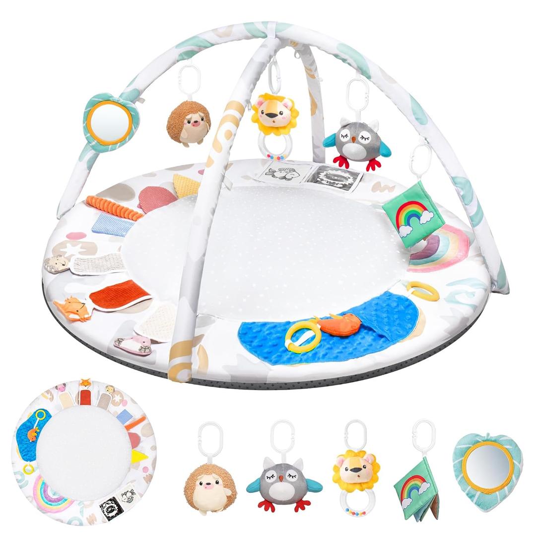 Montessori Baby Play Gym & Activity Mat for Brain Development (0-12Mo) | 5-Sensory Zones + 5 Toys |Portability Tummy Time Activity Mat Stage-Based for Newborn Brain Development Essential & Gift-Ready (Large)