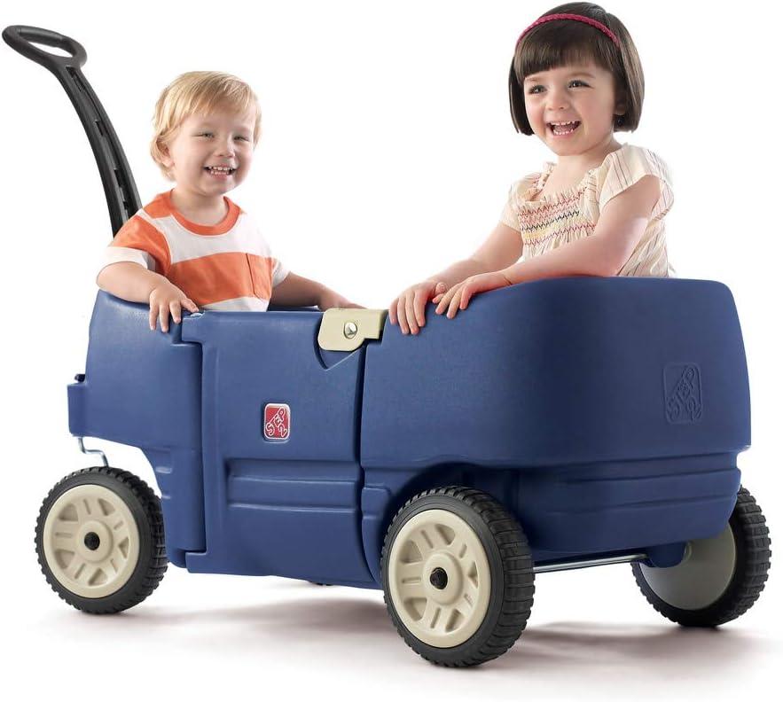 Step2 Wagon for Two Plus, Kids Ride On Toy, Stroller Substitute, Includes Seat Belts, Made of Durable Plastic, Max Weight 75 lbs., For Toddlers 1.5-5 Years Old, Denim Blue