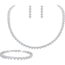 EleQueen Bridal Cubic Zirconia Love Heart Jewelry Set for Women, Wedding Tennis Bracelet Dangle Earrings Necklace for Bride Bridesmaid Clear Silver-Tone