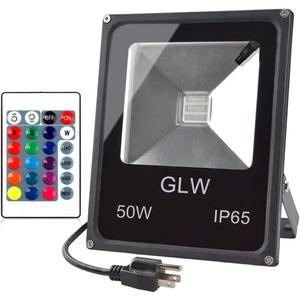 RGB LED Flood Lights,50W Outdoor Super Bright Spotlight,High Power 16 Colors Remote Control Floodlight,4 Modes with US 3-Plug,IP65 Waterproof Spotlight for Stage,Yard