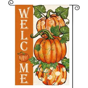 5 x Fall Pumpkin Garden Flag for Outside 12x18 Inch Double Sided, Welcome Autumn Thanksgiving Yard Outdoor Flag, Burlap Decorative Flag for home Garden Porch lawn (Yellow3)