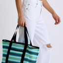 Beach Tote Bag for Women, Lightweight Foldable Waterproof Mesh Pool Bag (Tropical Striped)